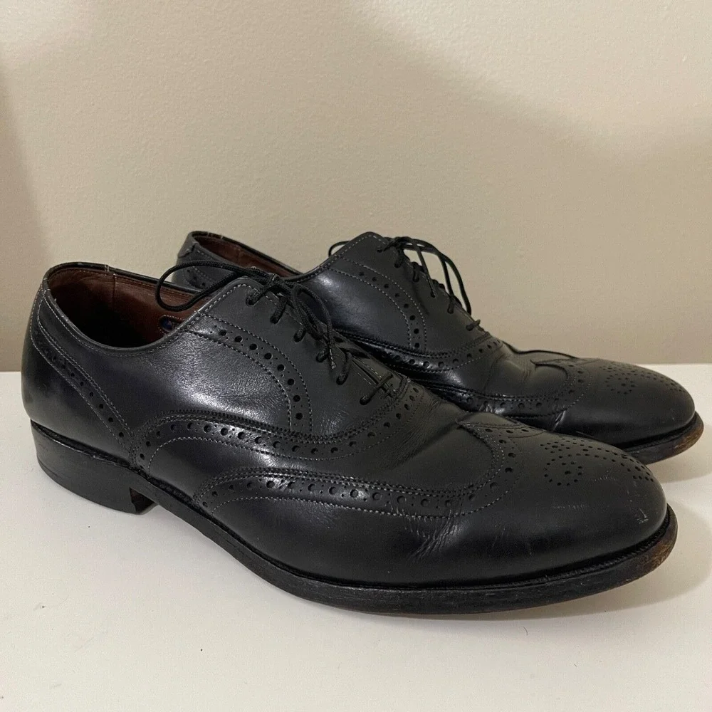 Allen Edmonds Mens Chester 9.5 D Black Leather Wingtip Oxfords Brogue Shoes USA‎